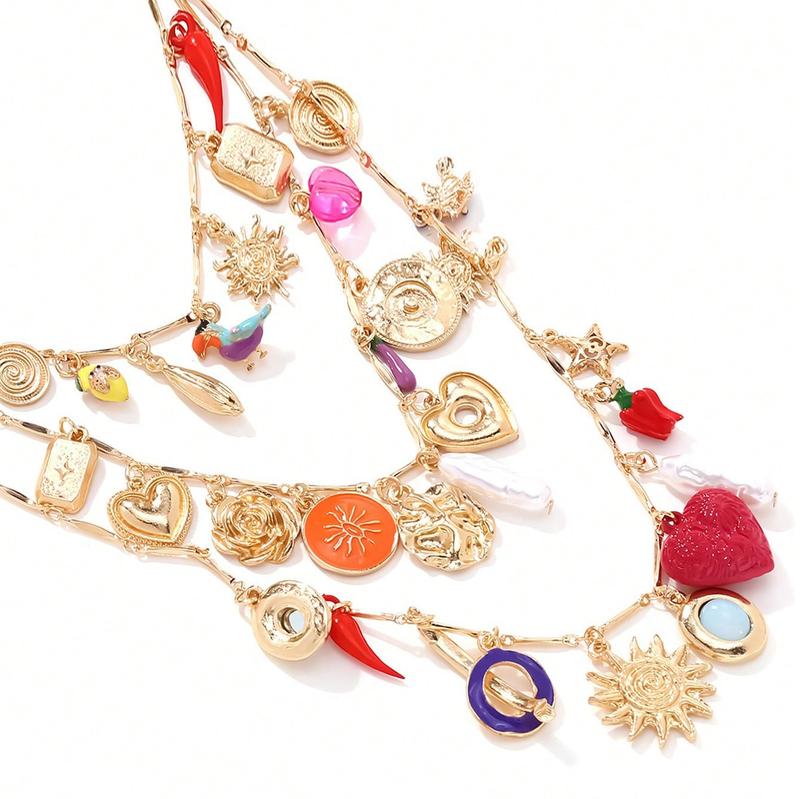 Bohemian Love Heart Bird Pearl Multi-Tier Necklace2
