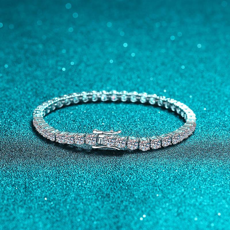 S925Sterling Silver Bracelet Women's Inlaid Four-Prong Global Chain