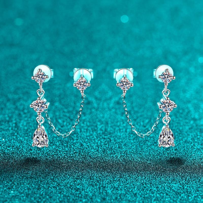S925Sterling Silver Moissanite Ear Studs Women's Dual