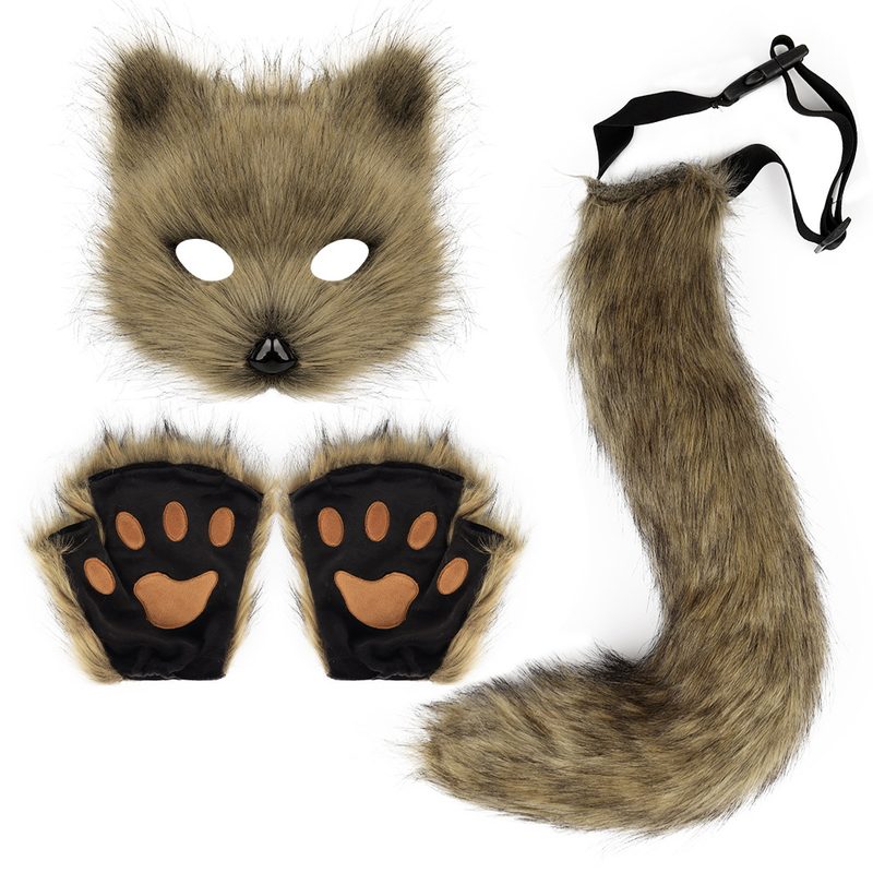 Halloween Fox Mask Gloves Tail Cosplay Costume Set